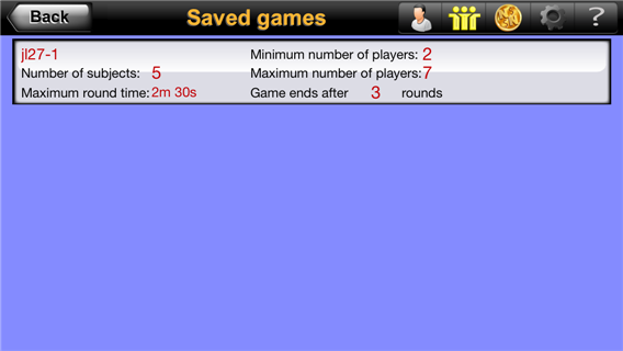 NameNuts Saved Games screen