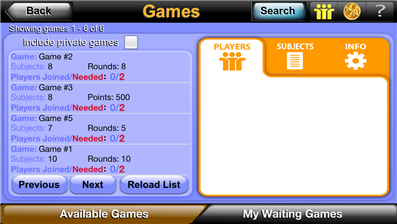 NameNuts Games screen  Search & Discover